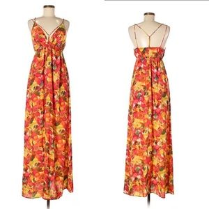 BB Dakota Orange watercolor maxi dress size Small